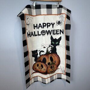 Happy Halloween House Flag 27 x 39" Black Cats Pumpkins Spiders Weather Proof